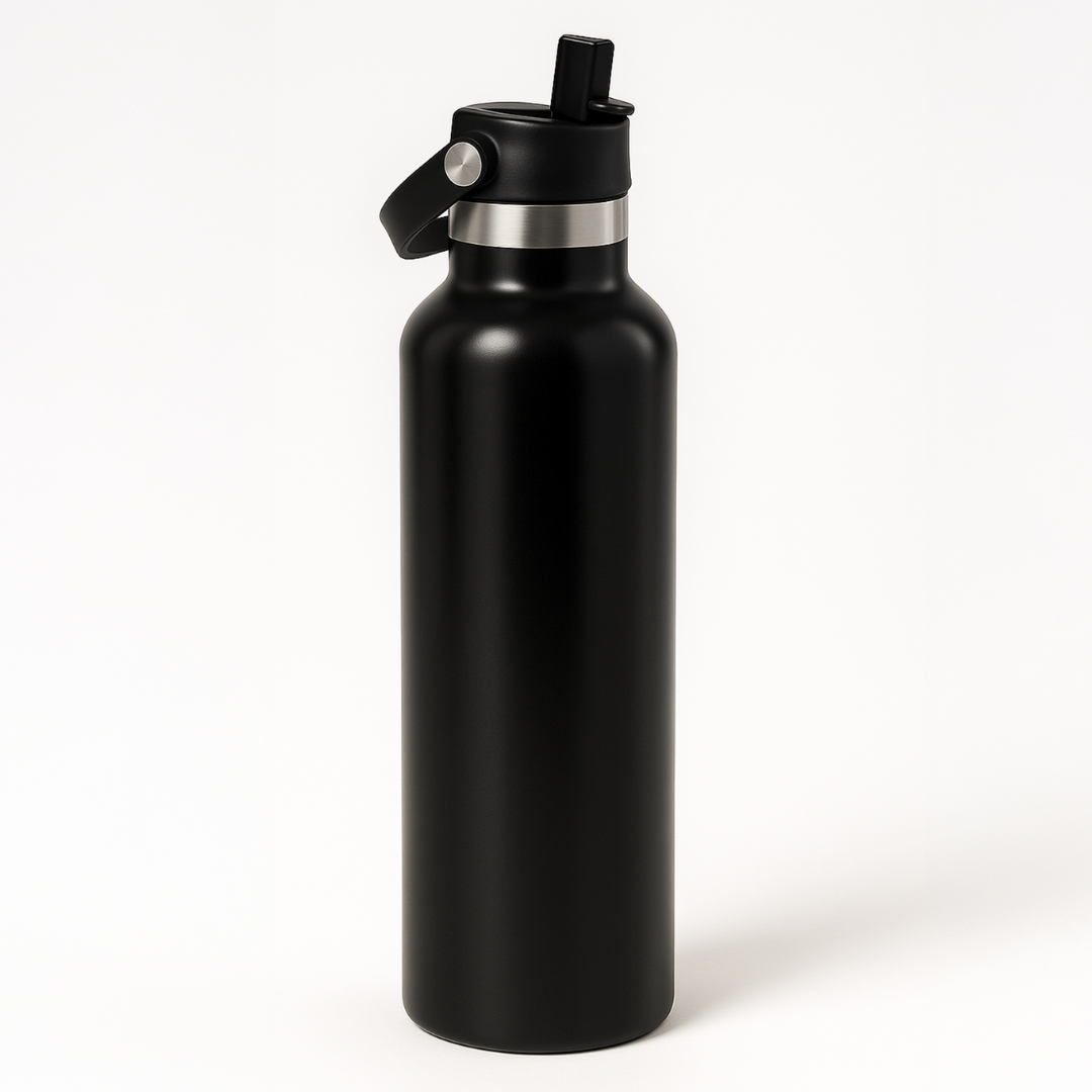Thermo Edelstahl Sportflasche – 750 ml | Doppelwandig & mit Klapp-Strohhalm